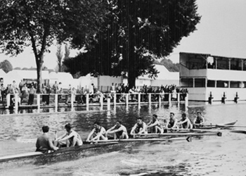 black and white photo of rowers