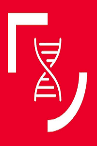 White DNA image on red background
