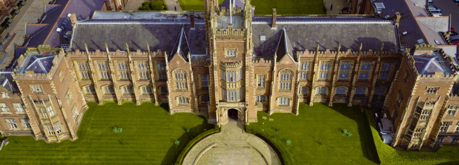 Overhead photo of Lanyon Building from front with Quad behind