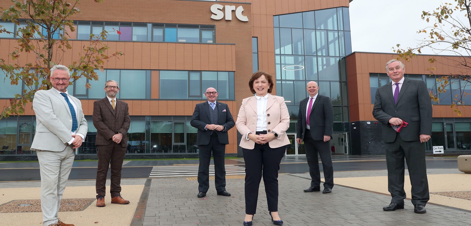 Pictured with the Economy Minister Diane Dodds (Centre) at Southern Regional College’s Banbridge campus are L-R: Professor Brian Murphy, Ulster University; Professor David Jones, Pro Vice-Chancellor for Education and Students at Queen's University; John D