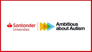Santander Universities UK Ambitious about Autism logo  - three coloured triangles in yellow, green and blue on white background