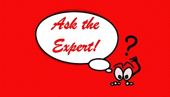Cartoon face character thinking the words 'Ask the Expert' 