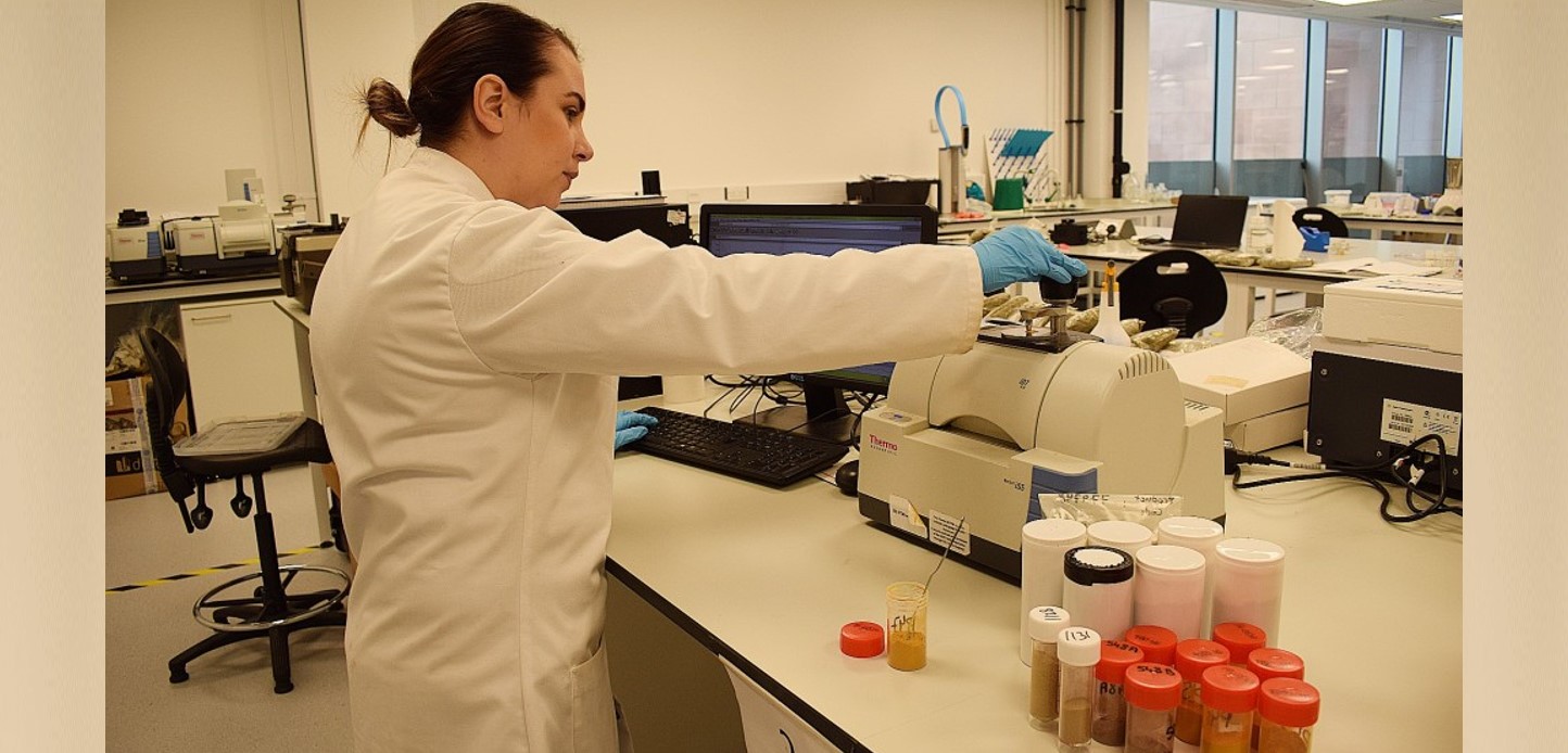 Female scientist testing food samples in lab