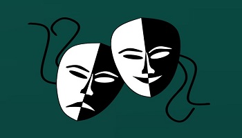 Theatre masks - happy and sad - on green background