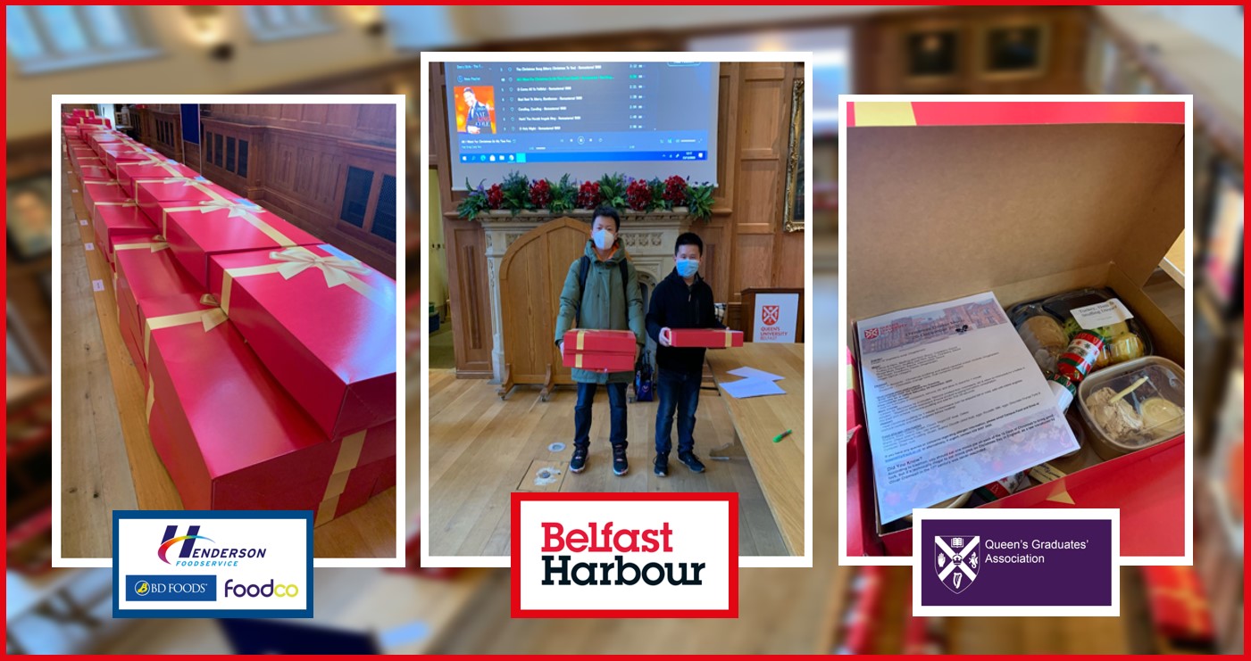 Student Christmas Appeal with 3 logos Belfast Harbour, Henderson's and QGA