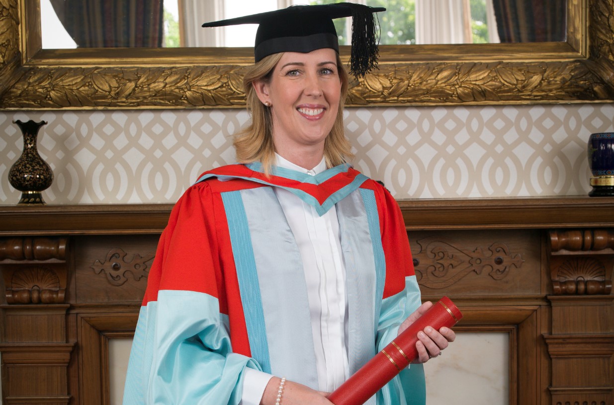 Michelin starred chef, Clare Smyth, in colourful academic robes for honorary degree