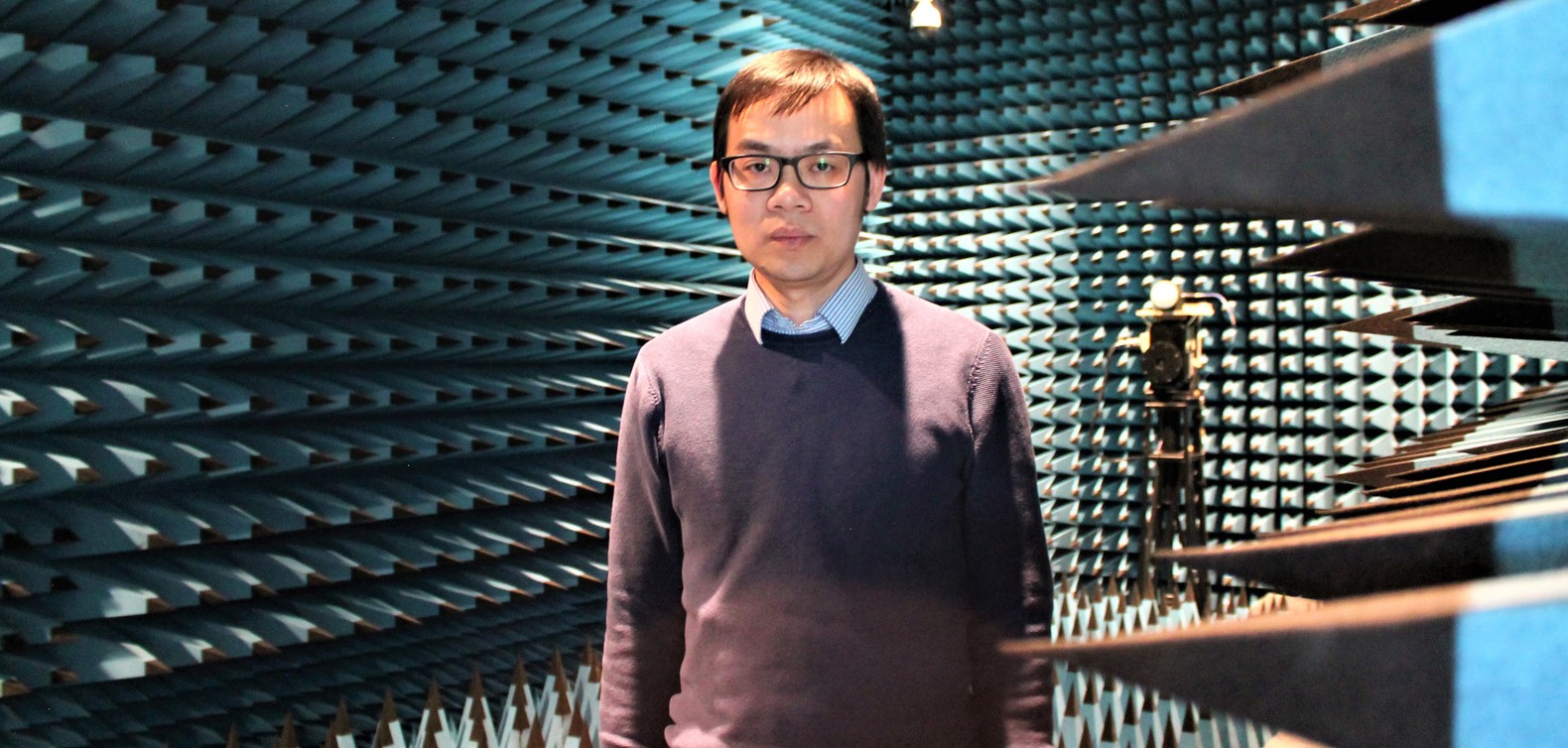 Dr Ngo pictured in ECIT Centre for Wireless Innovation soundproof laboratory 