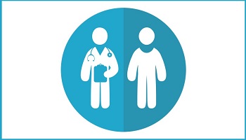 Clinical trial icon showing graphic of doctor and other person