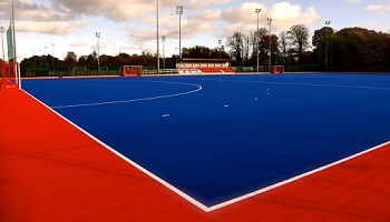 Queen's new state-of-the-art hockey pitch (in blue bordered in red ) at Dub Pavilion. 