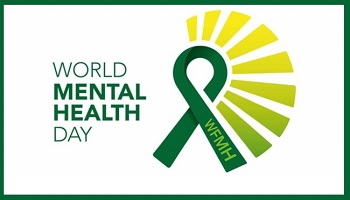 World Mental Health Day 2020 logo - green ribbon with lighter green and yellow swirls