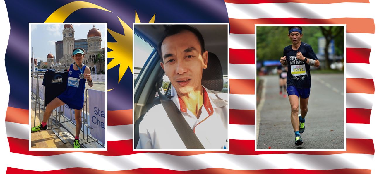Lee Hui Seng, graduate and runner, against backdrop of Malaysian flag