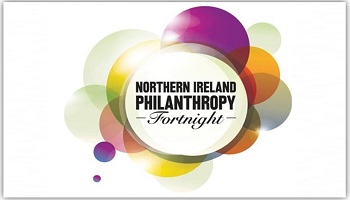 Northern Ireland Philanthropy Fortnight logo set in colourful overlapping circles of orange, purple and yellow