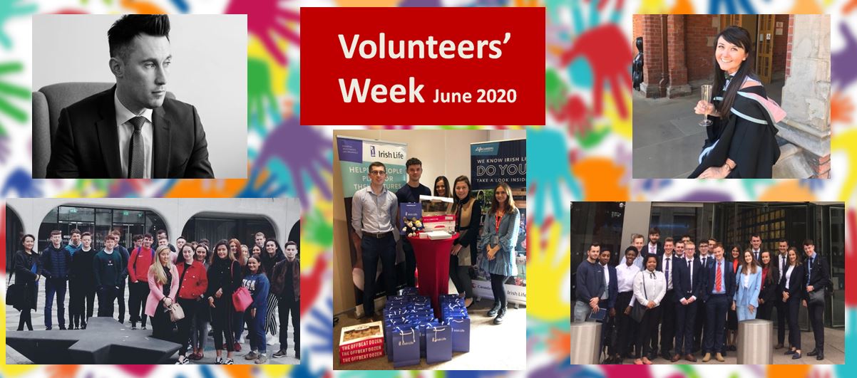 Volunteer Week 2020 - student placement collage against backdrop of coloured hands
