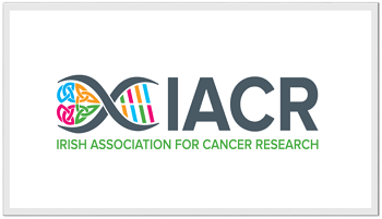 Irish Association for Cancer Research logo with light blue, orange, green and pink Celtic inserts 