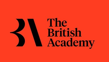British Academy logo, stylistic black lettering on red