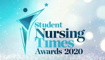 Abstract shape with star and sparkle in background and wording Student Nursing Times Awards 2020