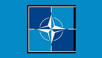 NATO logo against blue background