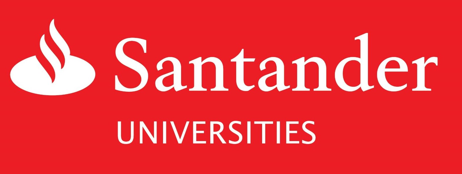 Santander Universities logo stylised flame in white against red background