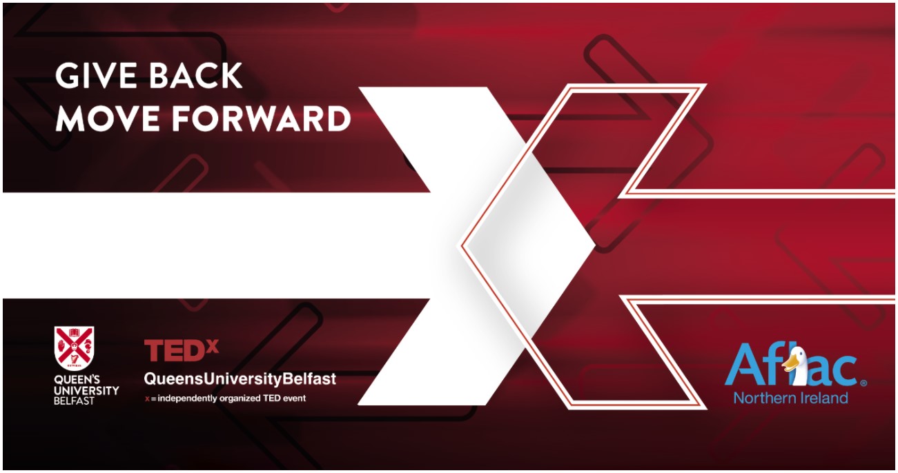 TEDx poster with arrows moving in opposite directions and wording Give Back, Move Forward
