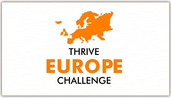 Thrive Europe Challenge with word Europe and map of European countries in orange
