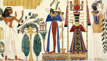Multi-coloured Ancient Egyptian tomb wall-painting, circa 1826 