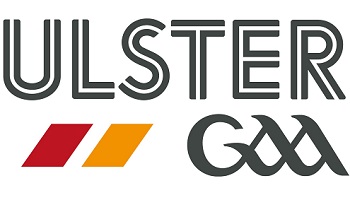 Ulster GAA logo - ULSTER in large cats, GAA in smaller script lettering, with short red and orange diagonal strips 