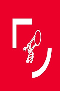 white logo on red background